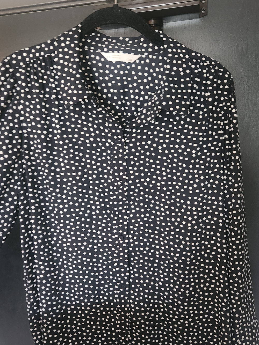 LC Lauren Conrad Black Blouse with White Polka Dots